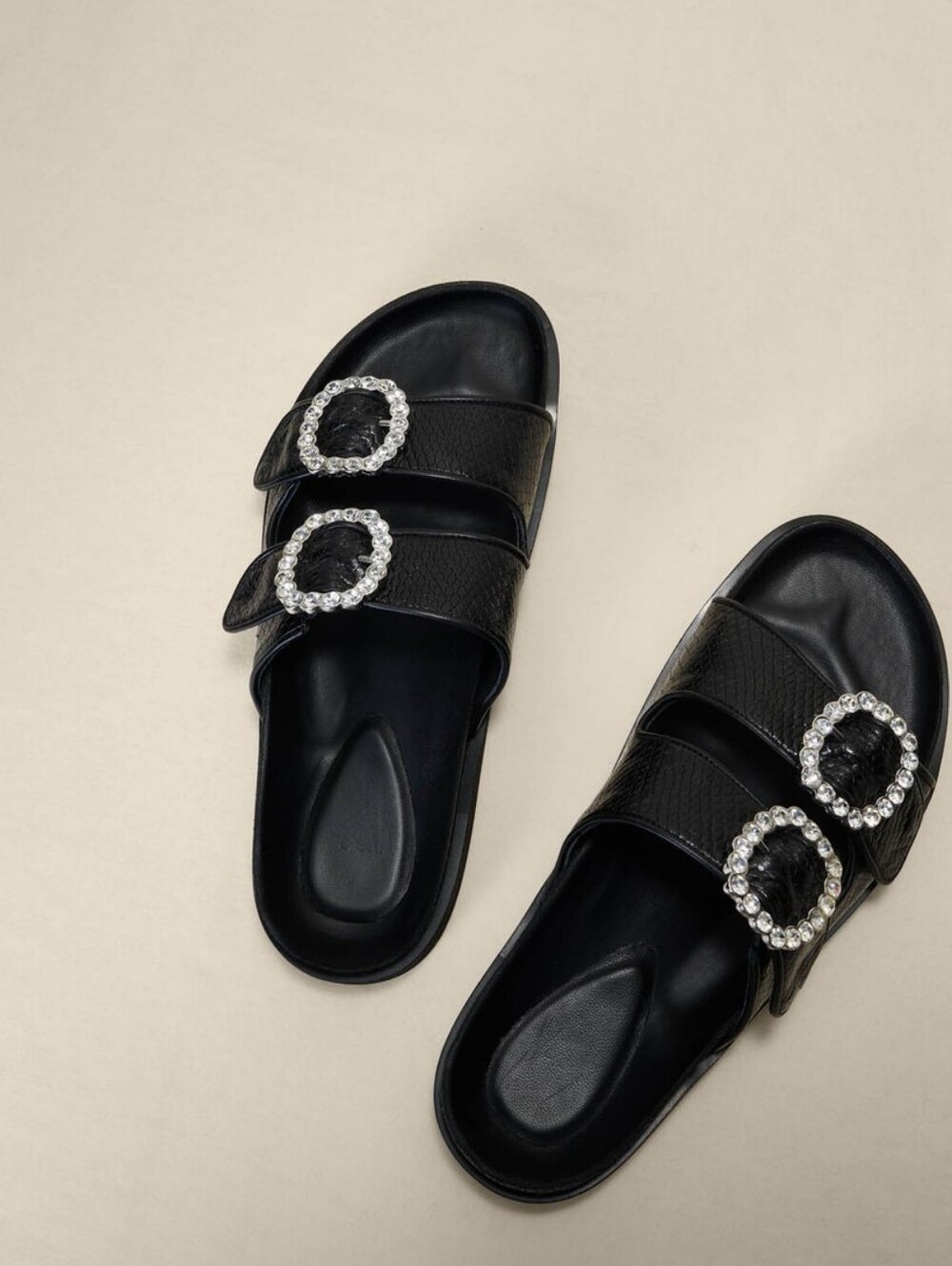 Maje Black Crystal-Buckle Slide Sandals